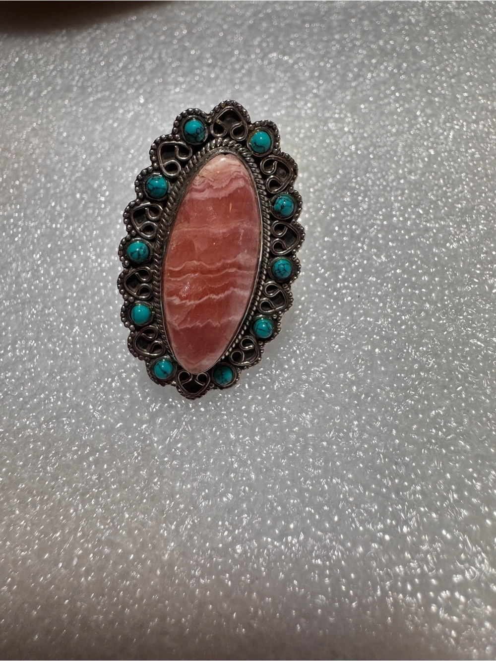 925 Sterling Silver Pink Stone and Turquoise Accent Silver Ring Sz 8 - Picture 6 of 9